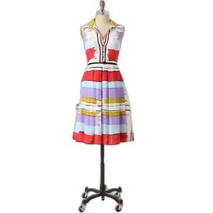 Anthropologie Floreat Multicolor Paint Stripe Fit & Flare Sleeveless Dress Sz 6